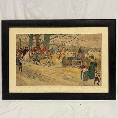 Framed English Hunting Scene Print After Cecil Aldin. Framed art print after Cecil Aldin 