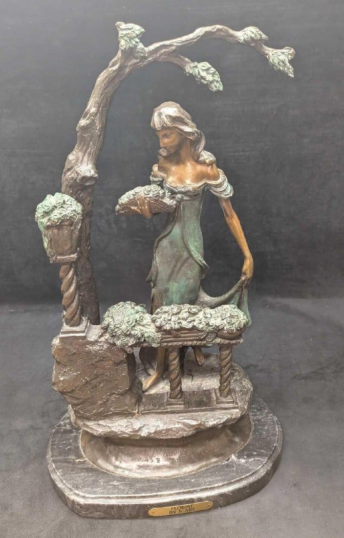 Vintage Bronze After Louis Justin Icart Florist Sculpture. Vintage Bronze After Louis Justin 