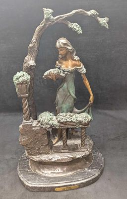 Vintage Bronze After Louis Justin Icart Florist Sculpture. Vintage Bronze After Louis Justin 