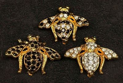 3pc Joan Rivers Bee Brooch Group Black and Clear White. Group of three Joan Rivers bee brooches 