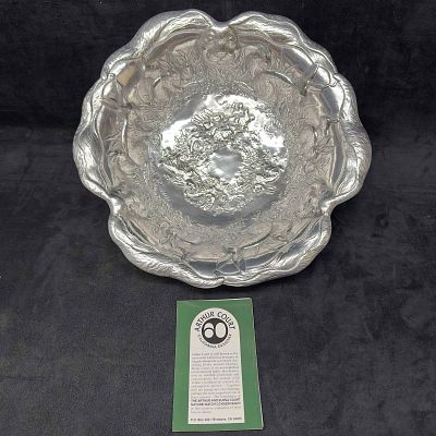Arthur Court Cast Aluminum Serveware Rabbit Bunny Large Serving Bowl. Etched markings on the 