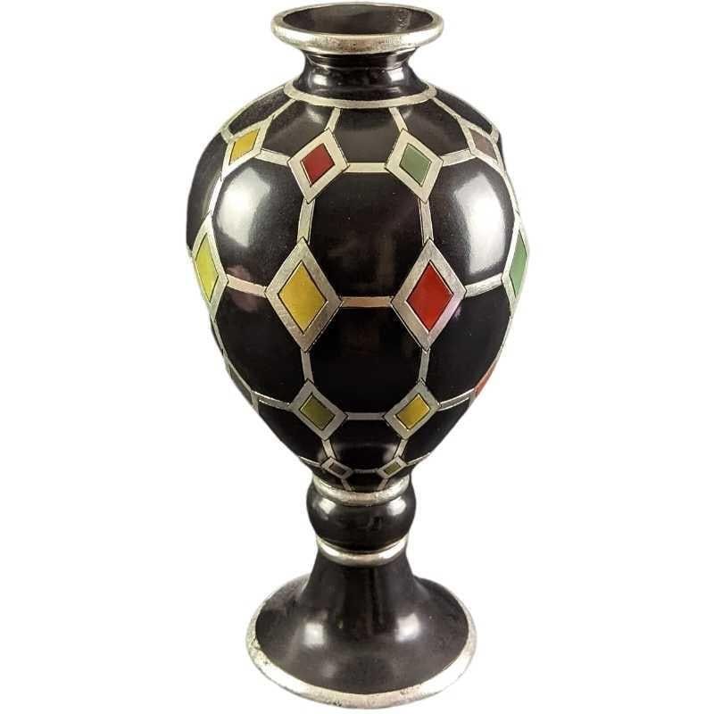 Large 20" Resin Colorful Diamond Design Vase. Is approx 9" x 9" x 20" and it weighs 8lbs. The 