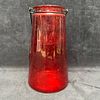 Embossed Red Glass Hanging Lantern Type Jar with Handle. This item is in pre-owned, previously Image - 2