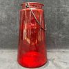 Embossed Red Glass Hanging Lantern Type Jar with Handle. This item is in pre-owned, previously Image - 3