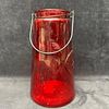 Embossed Red Glass Hanging Lantern Type Jar with Handle. This item is in pre-owned, previously Image - 4
