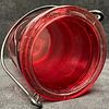 Embossed Red Glass Hanging Lantern Type Jar with Handle. This item is in pre-owned, previously Image - 7