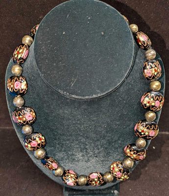 Vintage Italian Murano Black And Gold Art Glass Bead Necklace QQQ. Glass beads with hand 