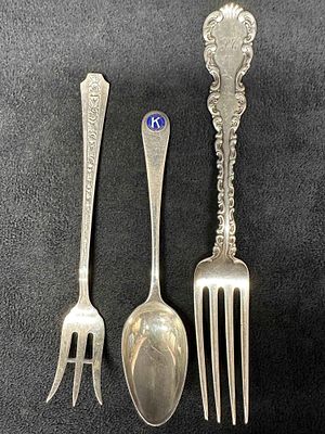 Various Sterling Silver Silverware Kiwanis International Spoon Dinner Fork Cocktail Fork Set of 