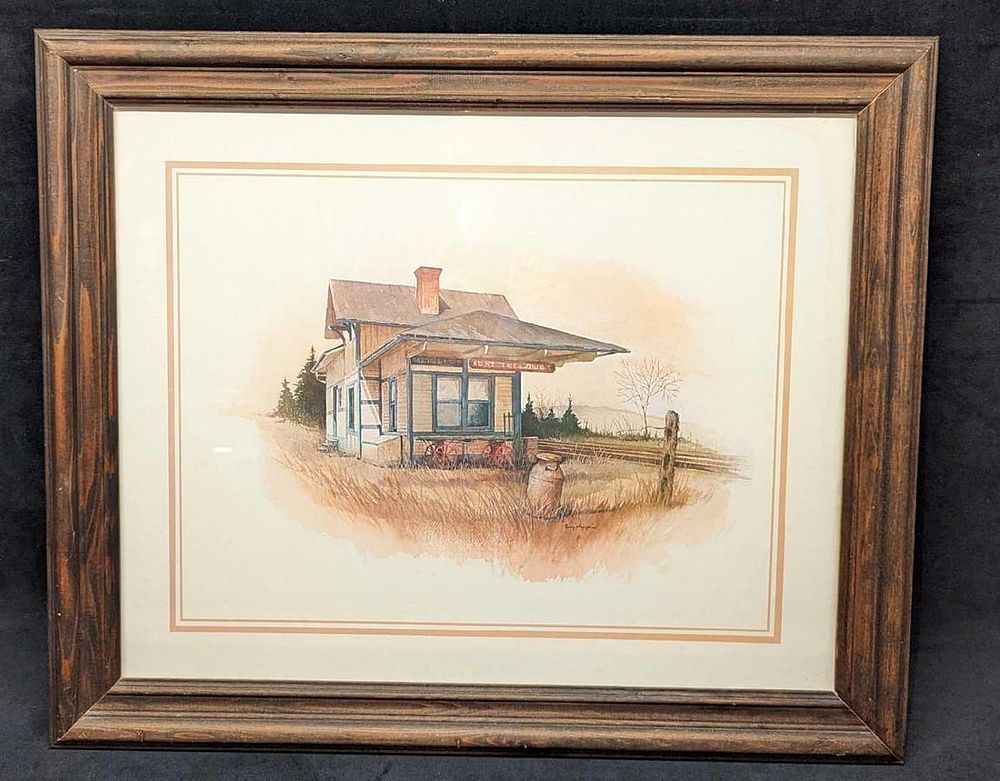 Framed Ruby Nuppin Americana Train Station Print. The framed print is approximately 23 1/2" x 