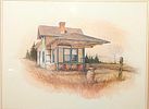 Framed Ruby Nuppin Americana Train Station Print. The framed print is approximately 23 1/2" x Image - 1