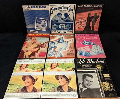 9 Vintage Classic Movie Music Sheet Music. This lot includes: 
(1) Selections From Sense And 