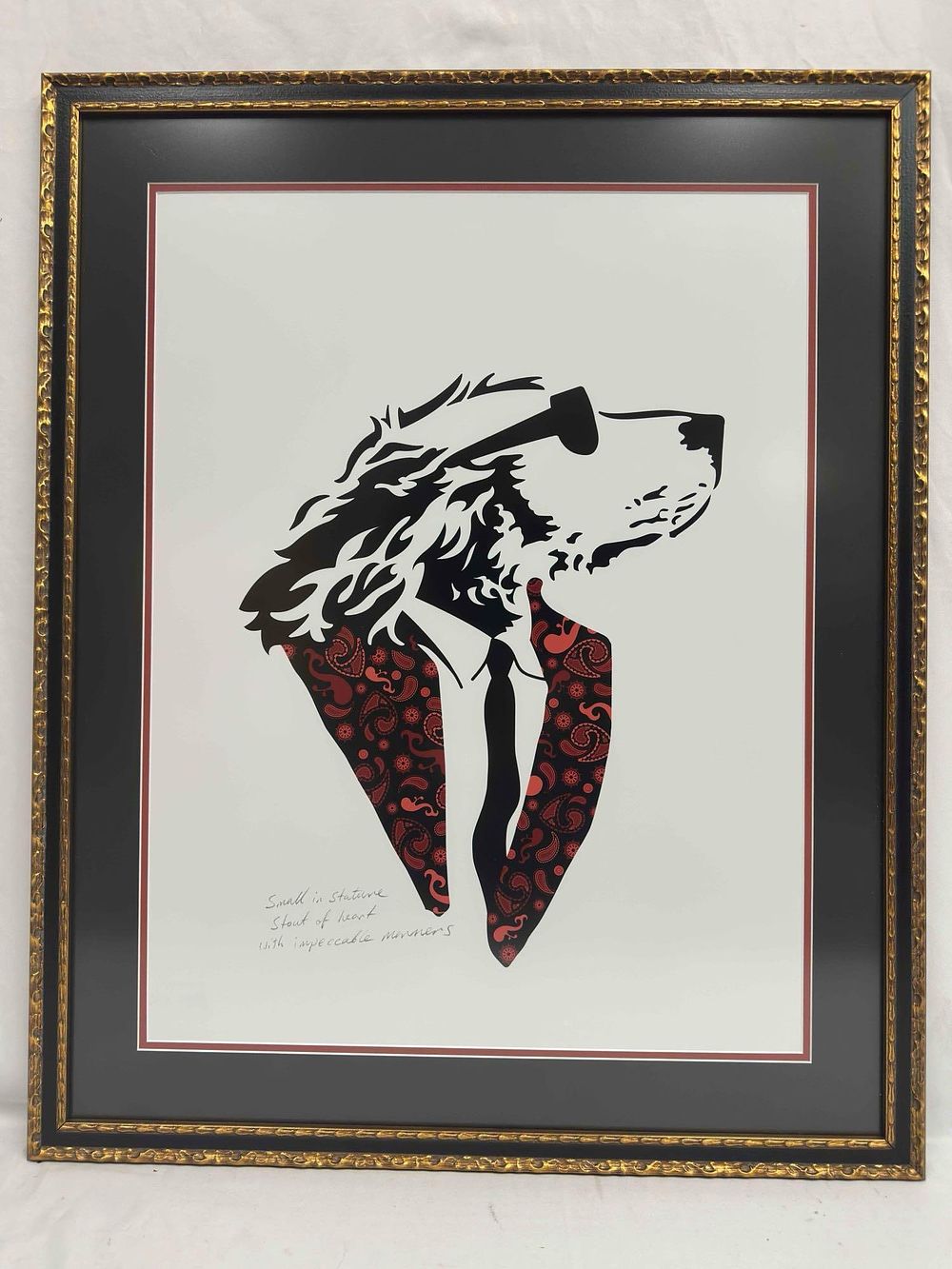 Lot 453: Lonely Dog Red Motif Design Black Suit Jacket and Tie Giclee Framed Ivan Clarke Art Print