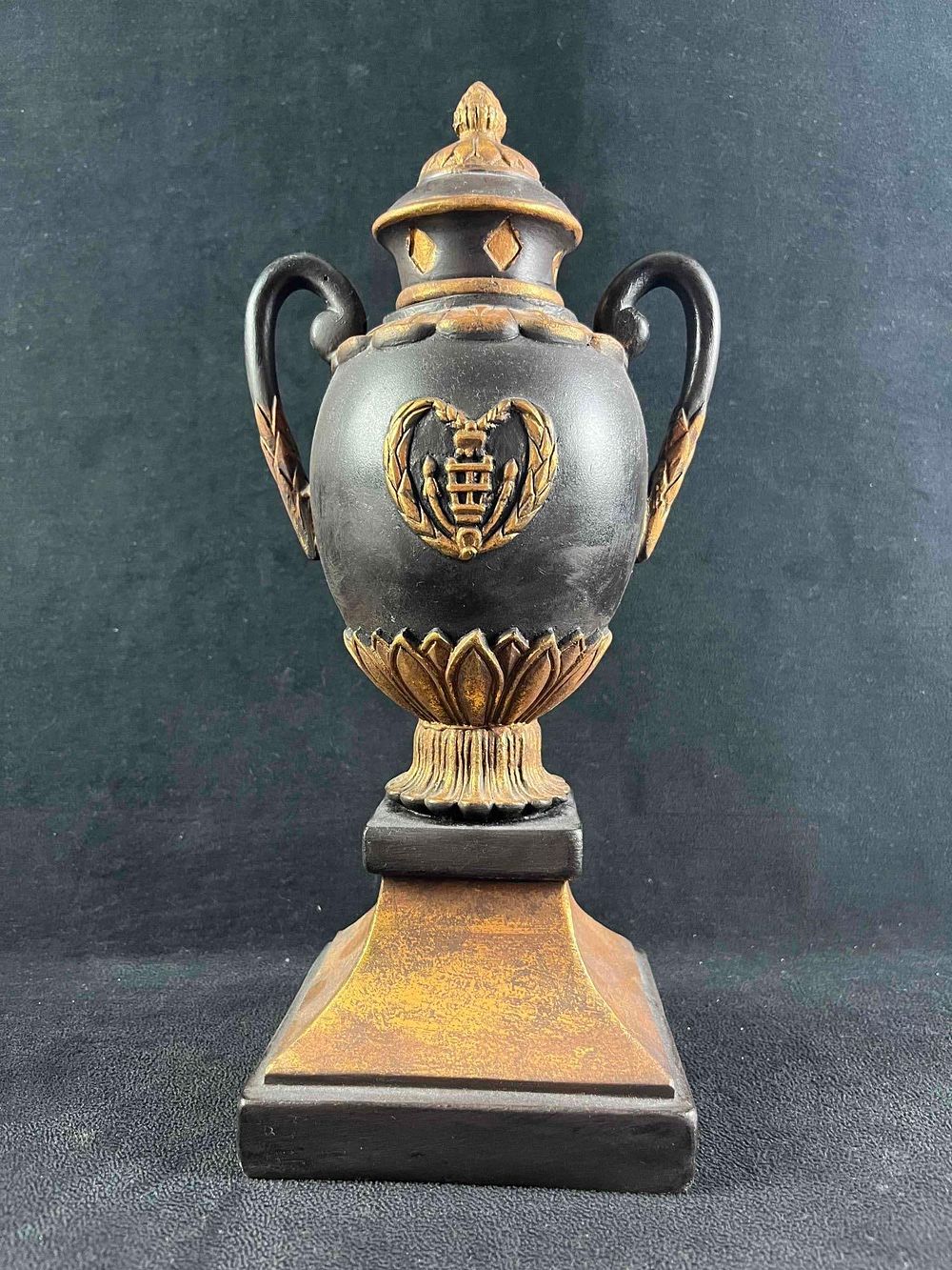 Lot 461: Roman Inspired Vase Black and Gold Vase