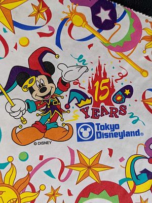15th Anniversary Tokyo Disneyland Paper Bag. The folded bag is approx 11" x 9" and has never 