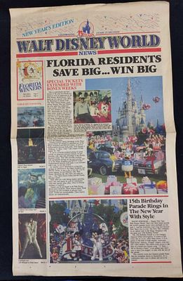 Walt Disney World News 15th Anniversary Near Years. Newspaper that was given out during Walt 