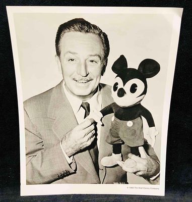 Best Buddies Black & White Photograph Of Walt Disney & One Of The Very First Mickey Dolls. This 