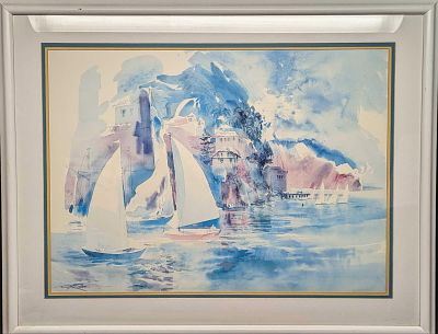 Framed Sailing Watercolor Print. The framed print is approx 37" x 1 1/2" x 30" and it weighs 