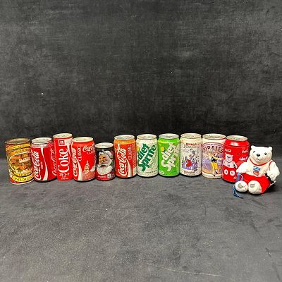 Coca Cola and Soda Beer Advertising Can Collection Sprite Disney. Mixed lot of vintage Coca-Cola 