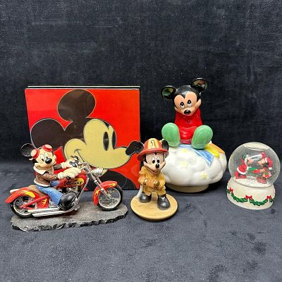 Assorted Mickey Mouse Collectibles Lot of Five Box Snow Globe. Mixed group of Mickey Mouse items 