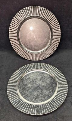 2 Lenox Plastic Round Charger Plates A. Each plate is approx 12 7/8" x 12 7/8" x 1/4" and the 