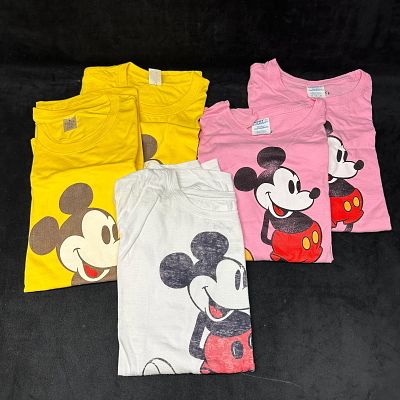Five Disney Mickey Mouse Graphic T-Shirts Size Medium White Pink Yellow. The lot includes five 