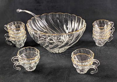 Hazel Atlas Glass Colonial Crystal Swirl Punch Bowl. Retired Hazel Atlas Glass Colonial Crystal 