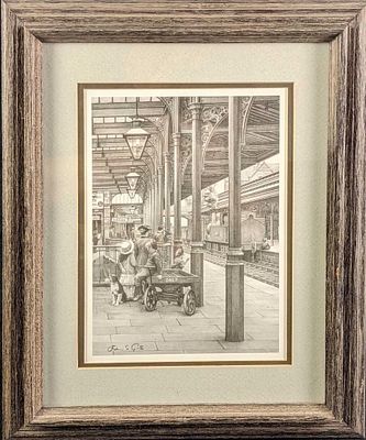 Carnforth Station By John S Gibb Framed Signed Print. A signed John S. Gibb offset lithograph 
