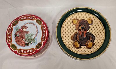 2 Vintage Teddy Bear Round Tins. This lot includes: 
(1) Parco Foods (1985) Brown Teddy Bear 