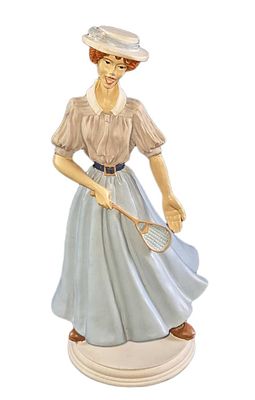 Old Timey Red Head Woman Badminton Player Figurine. Old-Timey Red Head Woman Badminton Player 