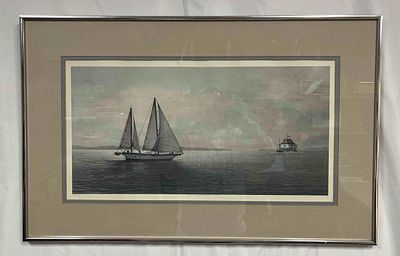 Limited Edition Lithograph Sailing Past Thomas Point David Knowlton III. This lot contains a 