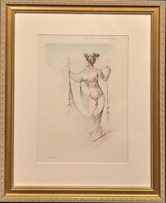 Vintage Framed Color Etching Alexandre Jean Louis Jazet. Vintage Framed Color Etching By 