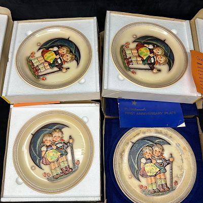 Set of Four M.J. Hummel 1975 Stormy Weather First Edition Anniversary Plates by Goebel W. Germany. 