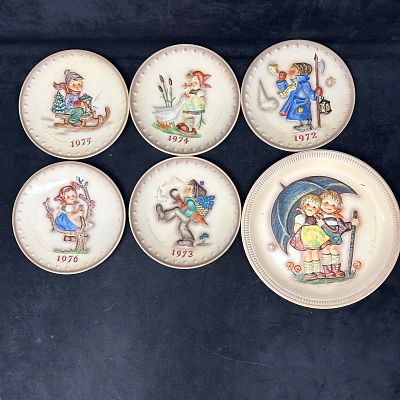 Set of 6 M.J. Hummel Annual Collector Plates 1972-1976 by Goebel W. Germany. Collection of M.J. 