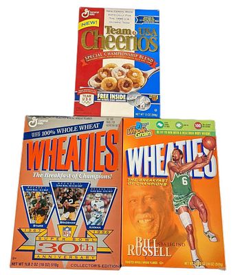 Three Collectable Cereal Boxes Cheerios Wheaties. This lot includes three empty boxes of: 
(1) 