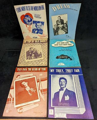 6 Vintage Classic Pop Song Sheet Music. This lot includes: 
(1) Turn Back The Hands Of Time. 