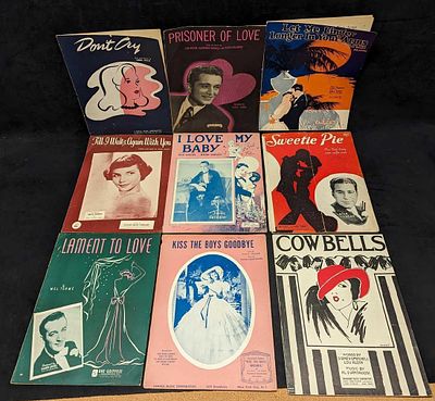 9 Vintage Love Sheet Music. This was copyrighted in 1941.. This lot includes: 
(1) Lament To 