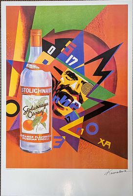 Signed Stolichnaya Russian Orange Flavored Vodka 386D. The signed poster is 24" x 36" and it 
