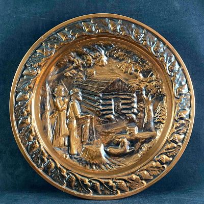 20" Decorative Copper Plate Decorative copper plate with relief design and brass loop for 