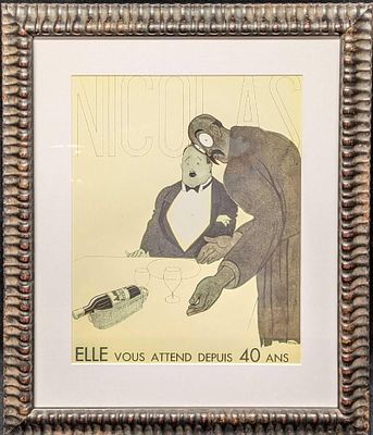 Framed Paul Iribe French Wine Lithograph. This is approx 15 3/4" x 1 1/4" x 18 1/2" and it 