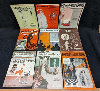 9 Vintage Classic Foxtrot Ziegfeld Follies Sheet Music. This lot includes: 
(1) Oh! Gee, Oh! 