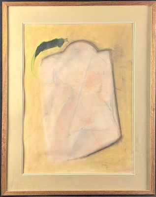 1970s Original Abstract Artwork Framed and Signed This is a matted and framed artwork in chalk 