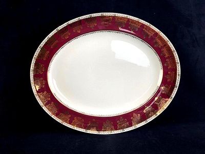 Fine Porcelain Crown Ducal Platter in Burgundy Fine Vintage Crown Ducal Porcelain Dinnerware in 