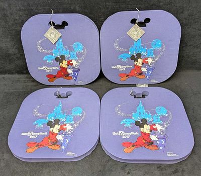 4 Disney World Sorcerer Mickey Foam Seat Sitting Cushions. All four do not appear to have been 