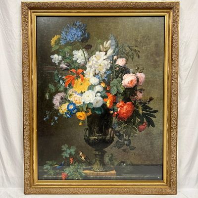 Large Framed Floral Still Life Print After Jean Francois Bony Flowers Art. Large framed 