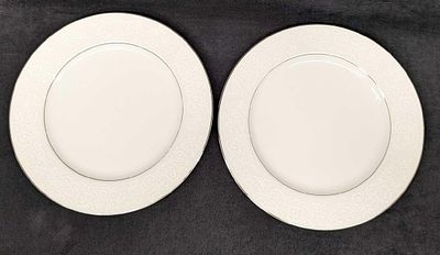 2 Retired International Fine China Juliet Dinner Plates B. Each plate is approx 7 5/8" x 7 5/8" 