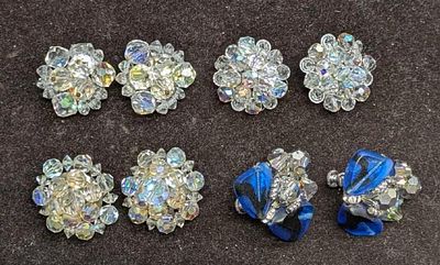 Vintage Vendome Glass Cluster And AB Crystal Cluster Clip On Earrings. This lot includes: 
(1) 