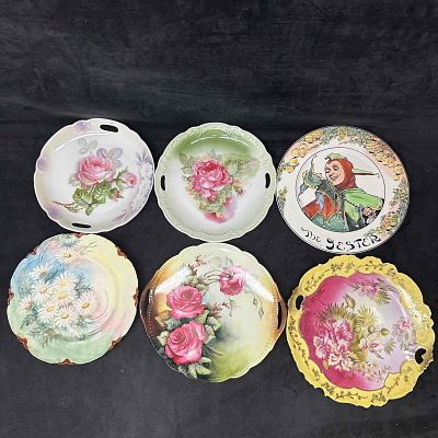 Hand Painted Decorative Porcelain Plate Set. Some plates are hand painted. Minor staining and 
