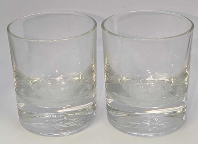 2 Vintage Crown Royal Whiskey Glasses. Both the glasses have the Crown On Pillow logo on the 