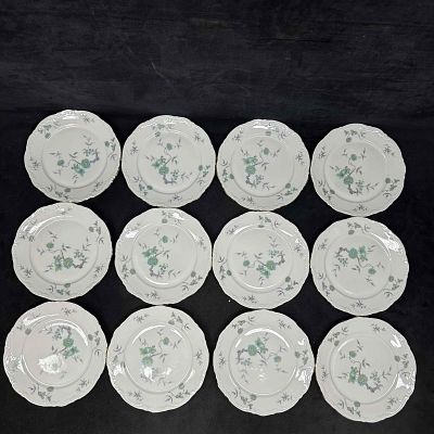 Green Ming Mitterteich Bavaria Germany Medium Plate Set Twelve Plates. Light wear noticed along 