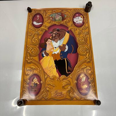 Disney Beauty and the Beast Decorative Poster Wall Art Belle Gold Ornate Design. Colorful Disney 